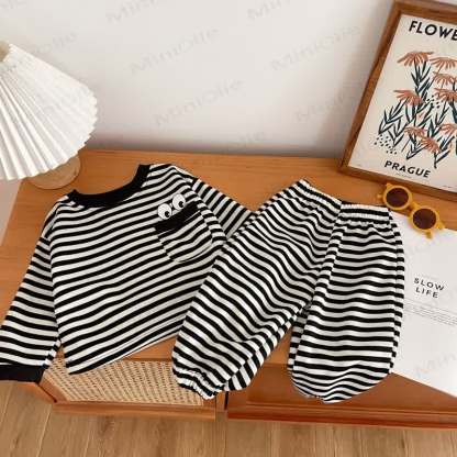 Toddler Black Striped Eye Pocket Lounge Set - image 1