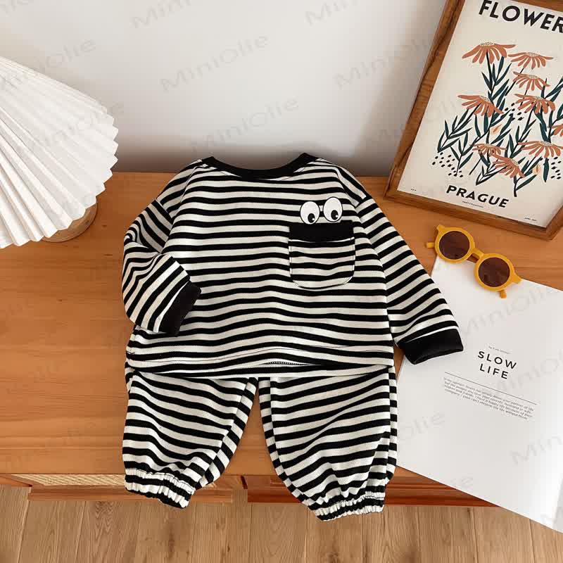 Toddler Black Striped Eye Pocket Lounge Set - Black - 8T - image 2