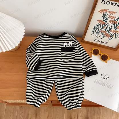 Toddler Black Striped Eye Pocket Lounge Set - Black - 8T - image 2