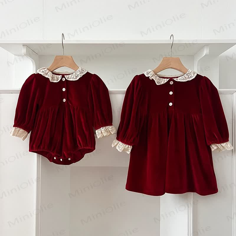 Baby Toddler Velvet Lace Collar Sister Outfits Dress & Bodysuit - image 4