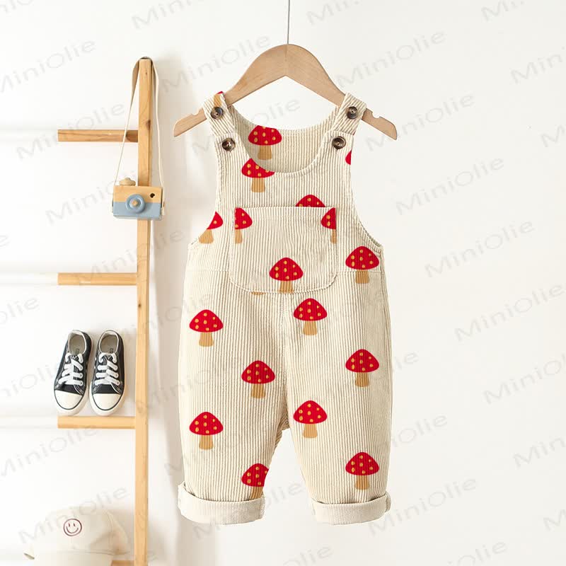 Baby Toddler Beige Mushroom Corduroy Pocket Overalls - Beige - 5-7T - image 1