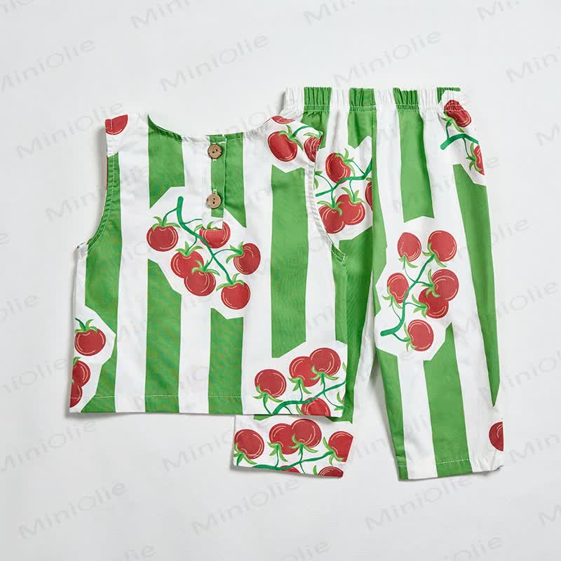 Baby Toddler Cherry Print Striped Top and Shorts 2-piece Set - image 3
