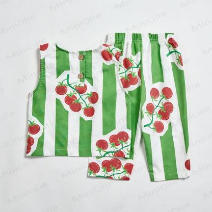 Baby Toddler Cherry Print Striped Top and Shorts 2-piece Set - image 3