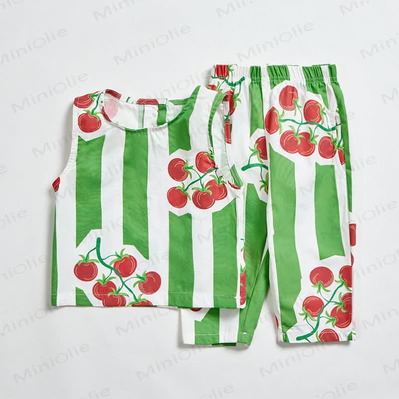 Baby Toddler Cherry Print Striped Top and Shorts 2-piece Set - image 2