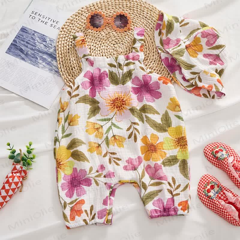 Baby Flower Print Romper with Hat - image 3