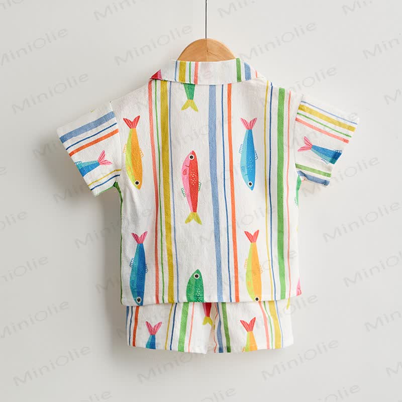 Baby Toddler Boys Fish Striped Shirt and Shorts 2-piece Set - image 3