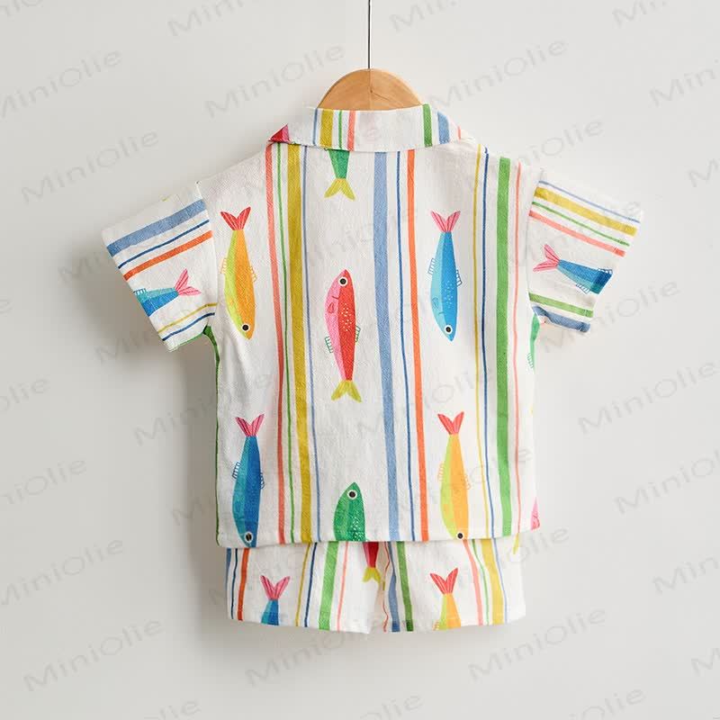 Baby Toddler Boys Fish Striped Shirt and Shorts 2-piece Set - image 3