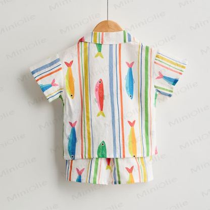 Baby Toddler Boys Fish Striped Shirt and Shorts 2-piece Set - image 3