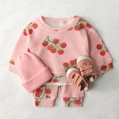 Baby Tomato Print Pink Waffle Sweatshirt 2-piece Set - image 2