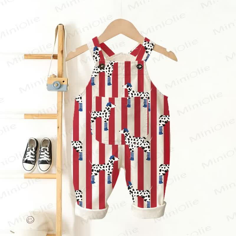 Baby Toddler Beige Striped Horse Pocket Overalls - Beige - 3-5T - image 1