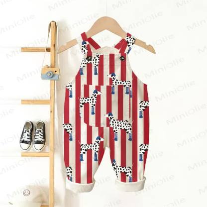 Baby Toddler Beige Striped Horse Pocket Overalls - Beige - 3-5T - image 1