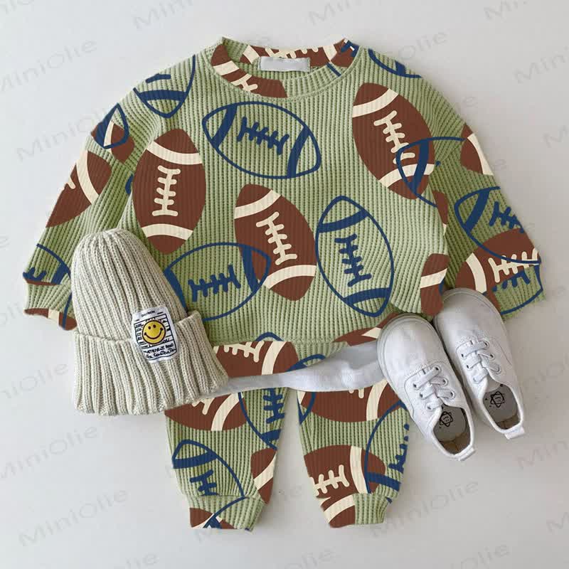 Baby Green Football Waffle 2-piece Set - Green - 2-3T - image 1