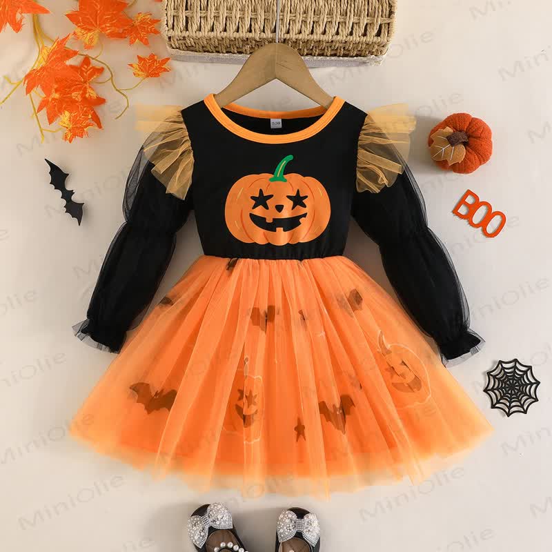 Toddler Girl Long Sleeve Pumpkin Halloween Dress - Orange - 5-6T - image 2