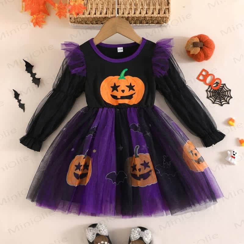 Toddler Girl Long Sleeve Pumpkin Halloween Dress - Purple - 5-6T - image 9
