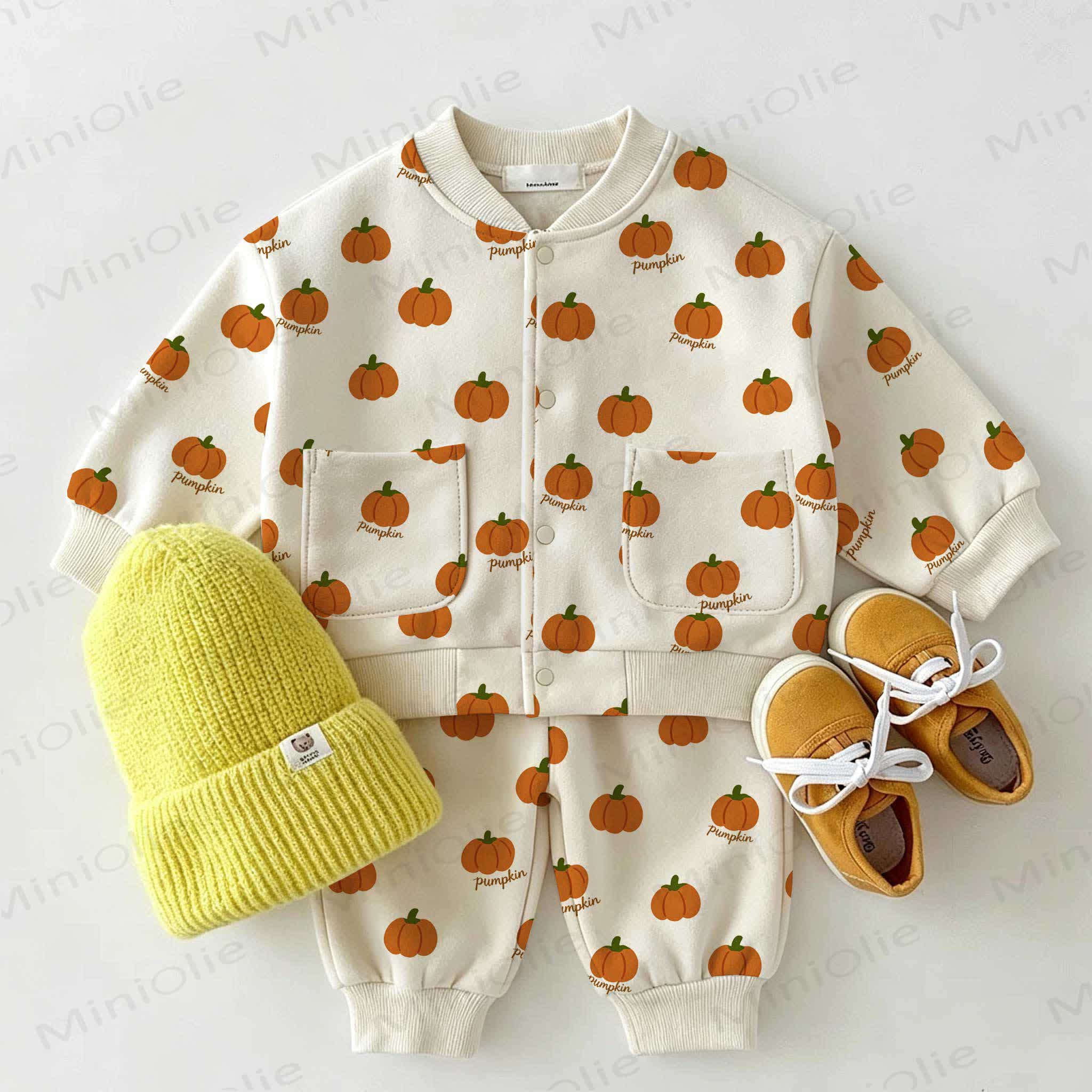 Baby Pumpkin Print 2-piece Set - Beige - 3-5T - image 1