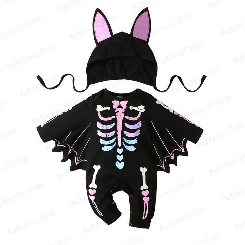 Baby Halloween Skeleton Batwing Romper Hat Set - Purple - 18-24M - image 4
