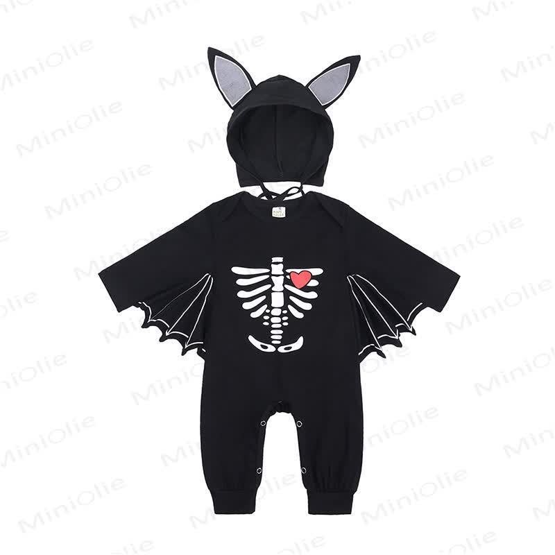 Baby Halloween Bat Wing Black Cotton Romper and Hat - Black Skeleton - 18-24M - image 2
