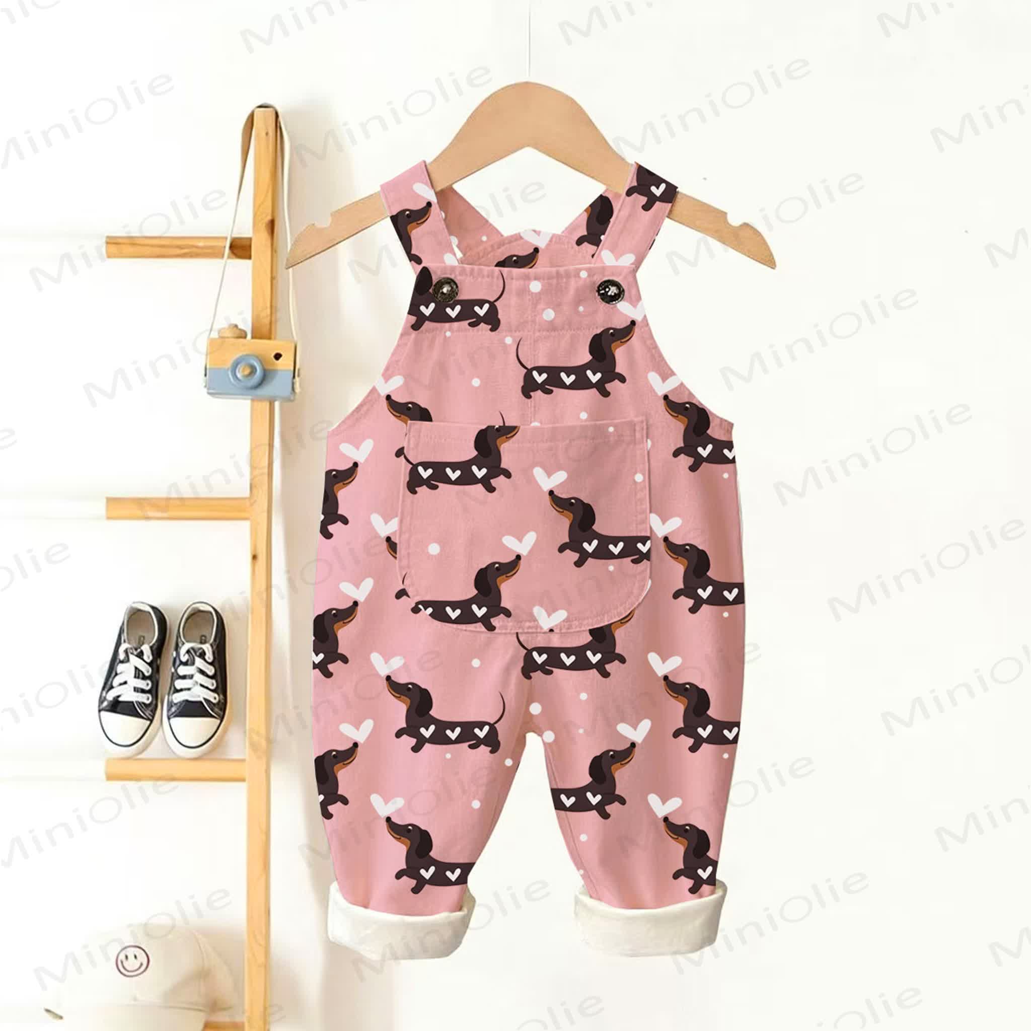 Baby Toddler Dachshund Heart Print Overalls - Pink - 3-5T - image 1
