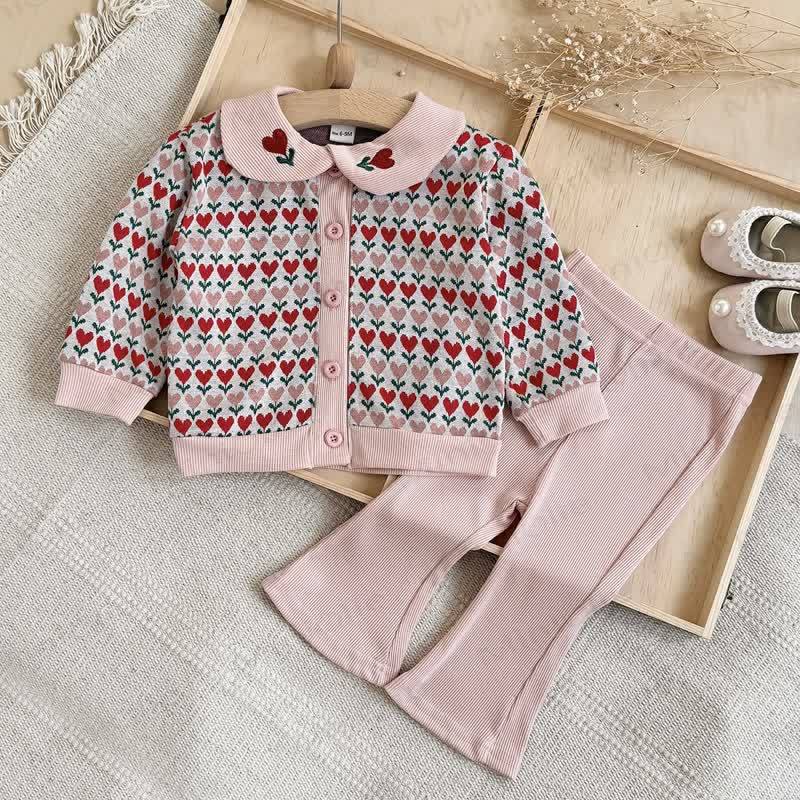 Baby Toddler Pink Heart Peter Pan Cardigan and Flare Pants 2-piece Set - image 1
