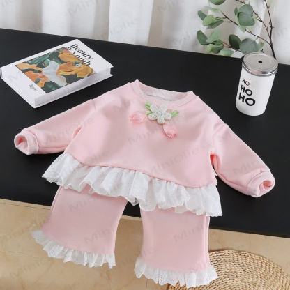 Toddler Girl Tulip Long Sleeve Lace Top and Pants 2-piece Set - Pink - 4-5T - image 2