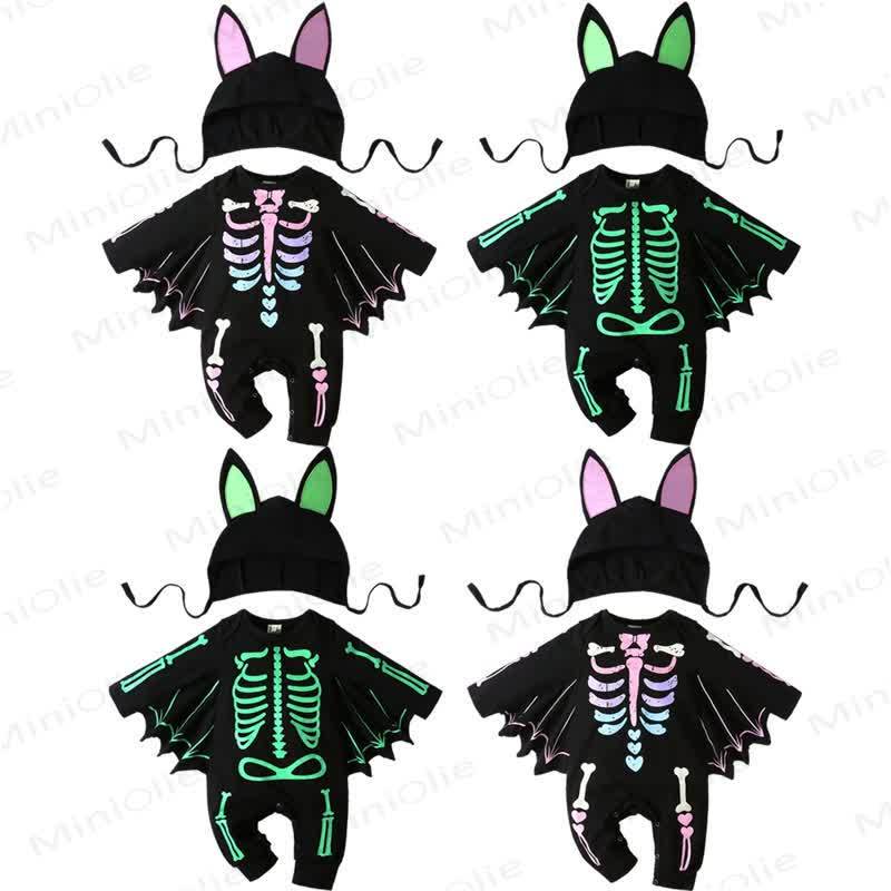 Baby Halloween Skeleton Batwing Romper Hat Set - image 1