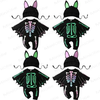 Baby Halloween Skeleton Batwing Romper Hat Set - image 1