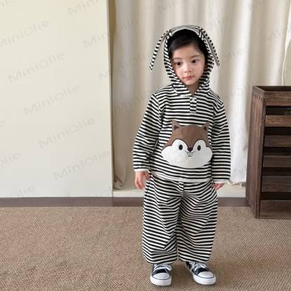 Baby Toddler Striped Squirrel Ear Hoodie and Pants 2-piece Set - image 1