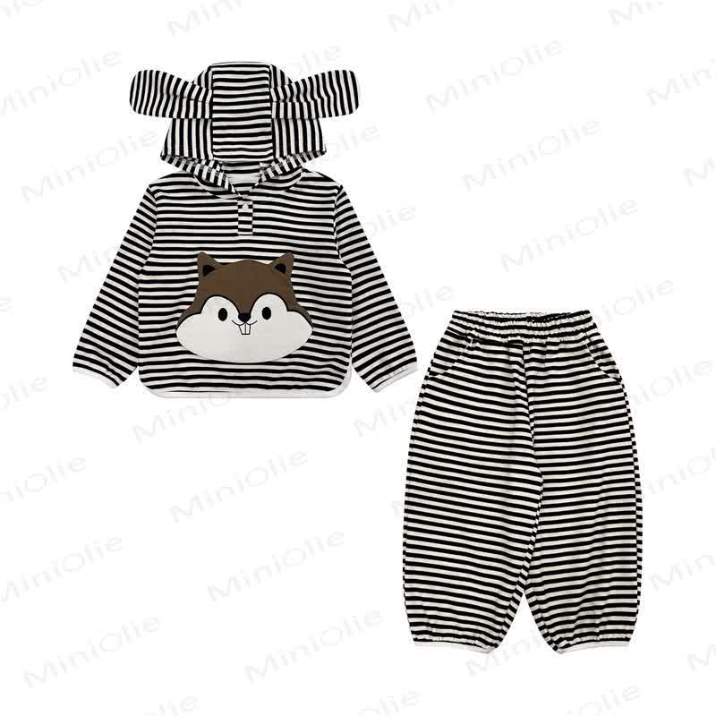 Baby Toddler Striped Squirrel Ear Hoodie and Pants 2-piece Set - image 3