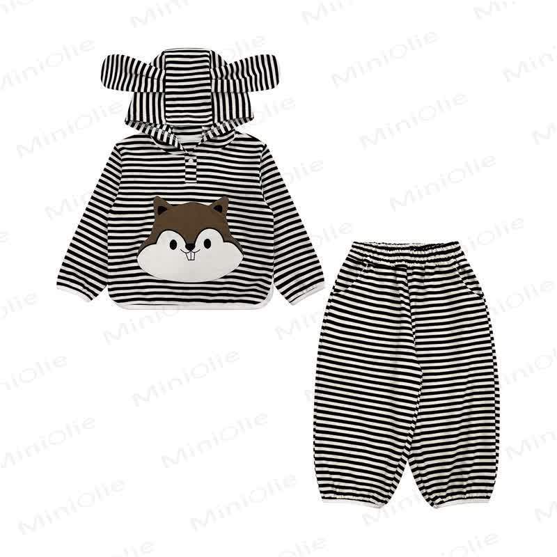 Baby Toddler Striped Squirrel Ear Hoodie and Pants 2-piece Set - image 3