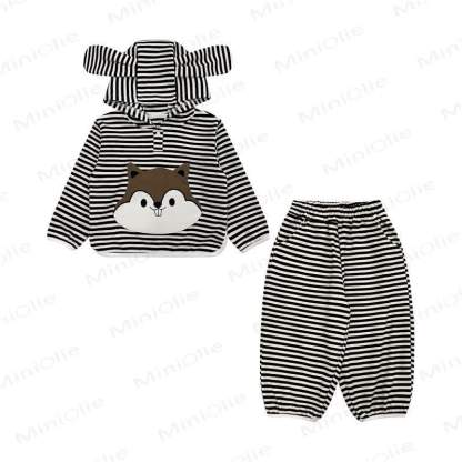 Baby Toddler Striped Squirrel Ear Hoodie and Pants 2-piece Set - image 3