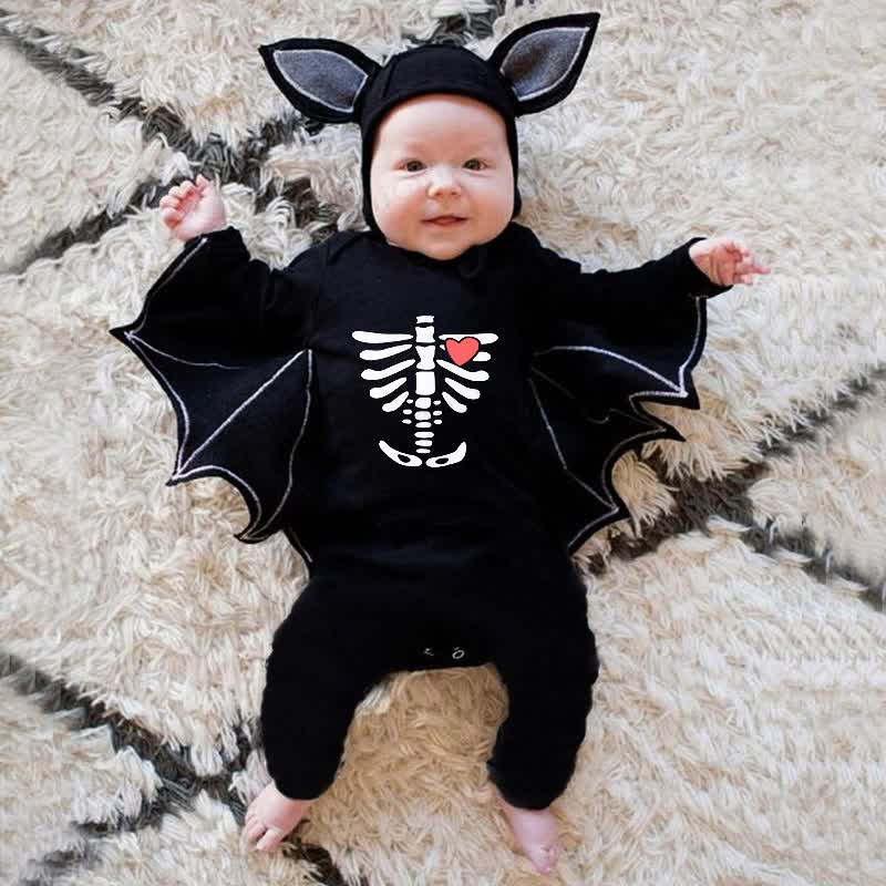 Baby Halloween Bat Wing Black Cotton Romper and Hat - image 1