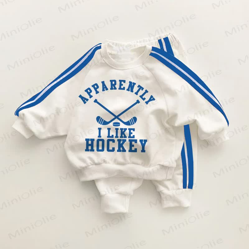 APPARENTLY I LIKE HOCKEY Baby Toddler Blue Striped 2-piece Set - White&Blue - 3-5T - image 1