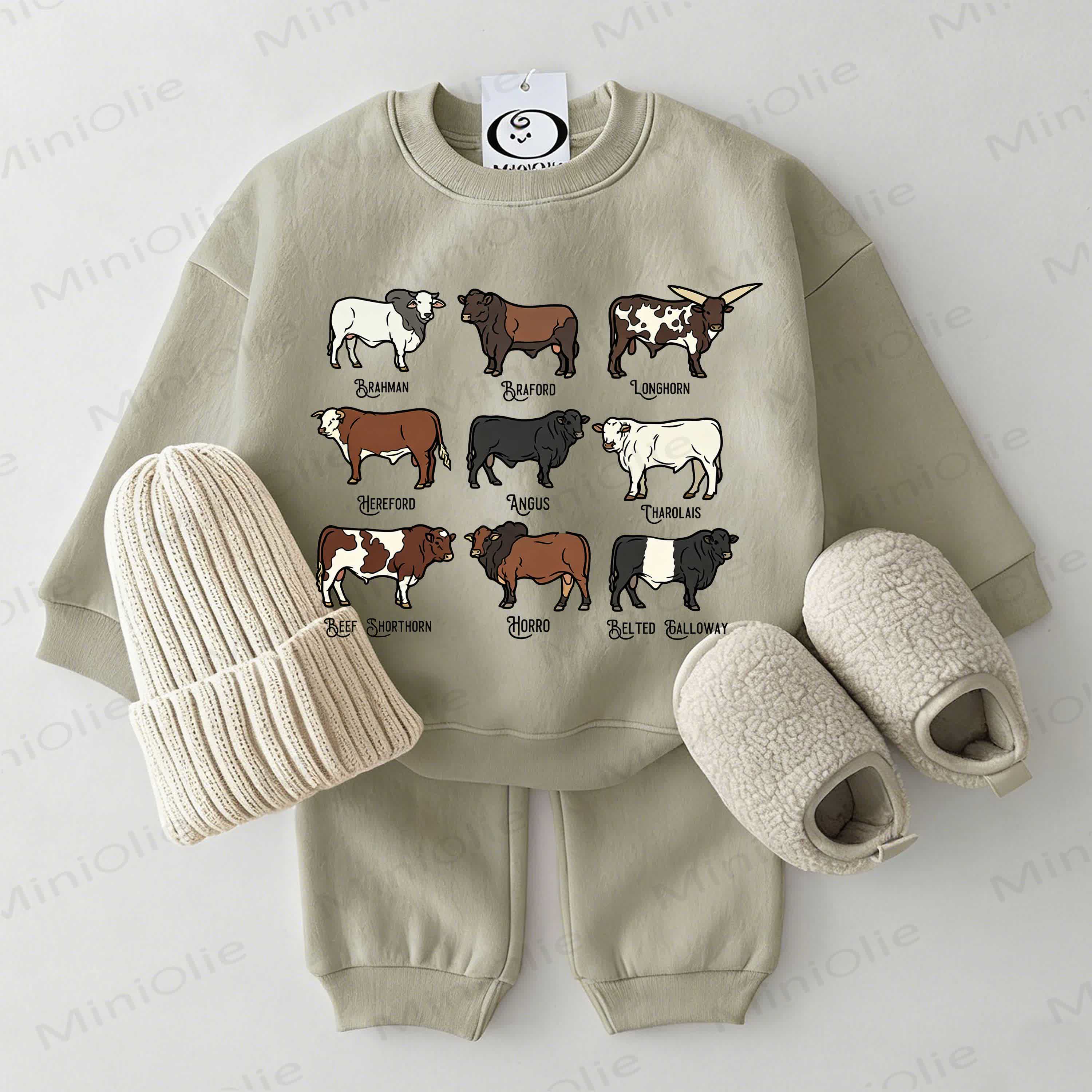Baby Farm Cow Print Sweatshirt 2-piece Grey Green Set - Grey Green - 2-3T - image 1