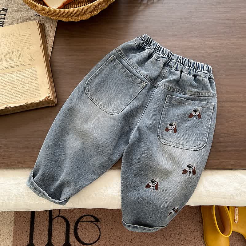 Toddler Baby Puppy Embroidered Washed Denim Pants - Shepherd Dog - 4-5T - image 2