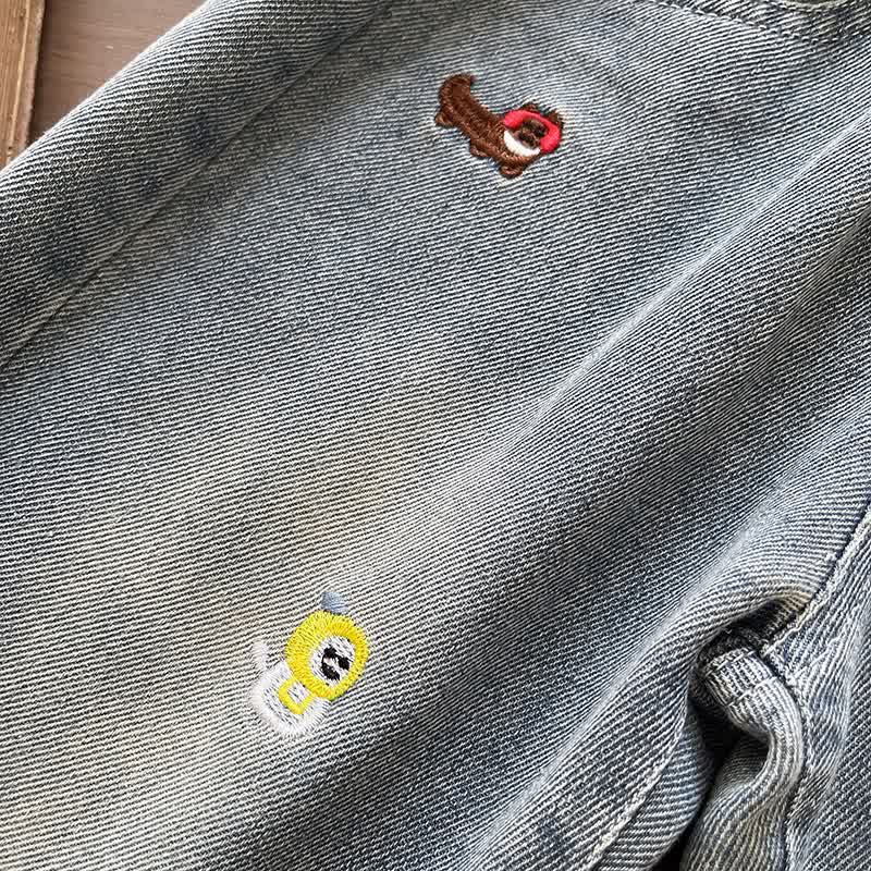 Toddler Baby Puppy Embroidered Washed Denim Pants - image 8