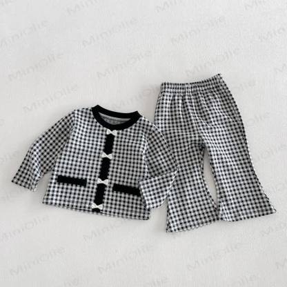 Toddler Baby Girl Gingham Bow Detail Top and Flared Pants 2-piece Set - Gray - 6-7T - image 3