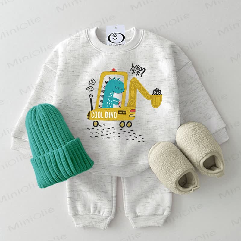 COOL DINO Baby Sweatshirt Car Print 2-piece Set - Grey - 2-3T - image 1