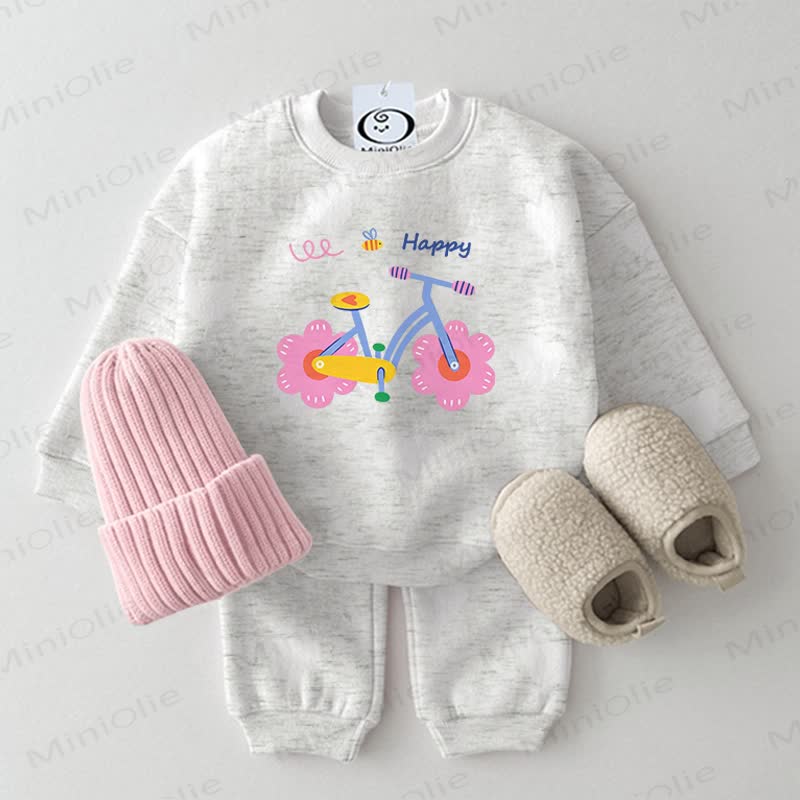 HAPPY Baby Sweatshirt Bicycle Print 2-piece Set - Grey - 2-3T - image 1