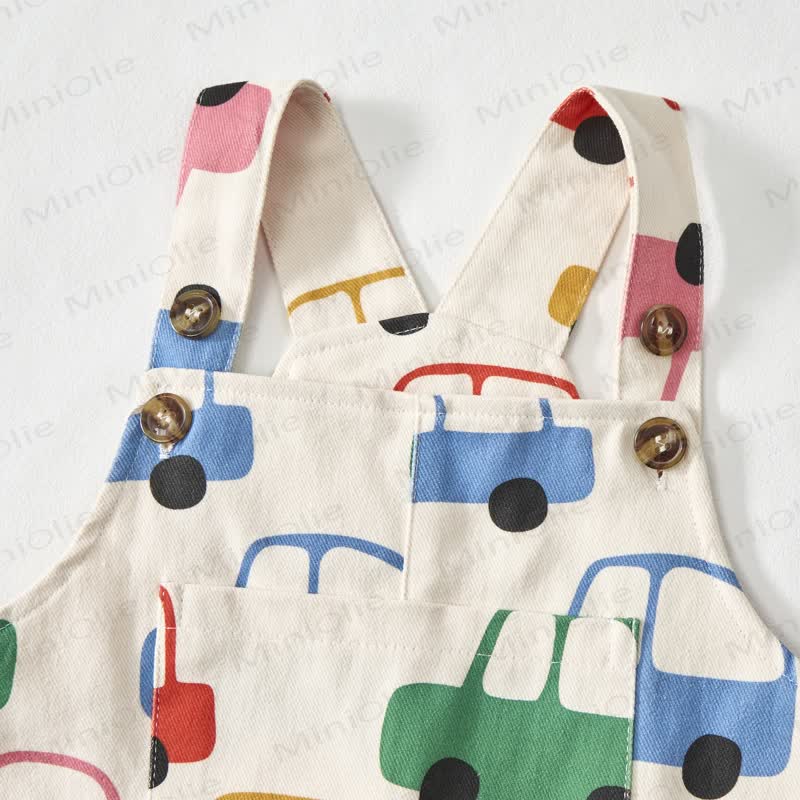 Baby Toddler Multicolor Cars White Pocket Overalls - image 4