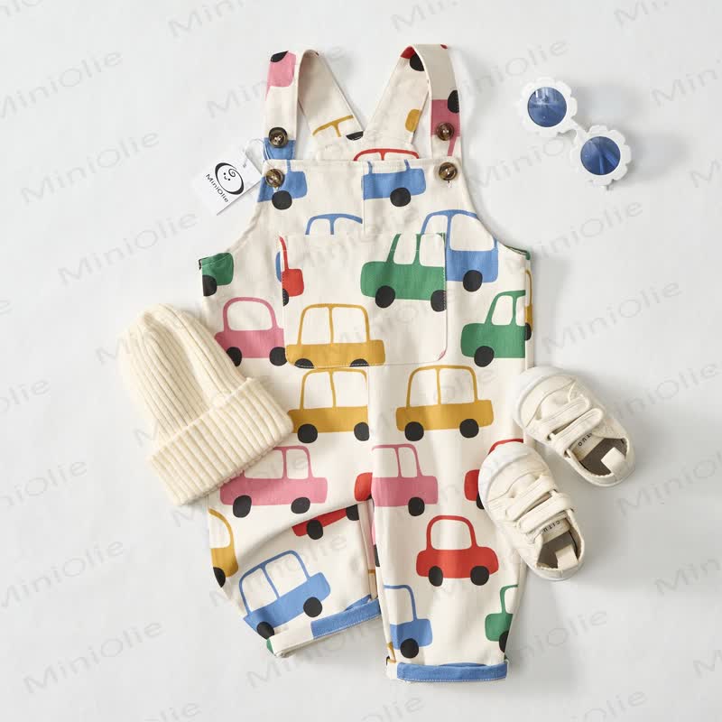 Baby Toddler Multicolor Cars White Pocket Overalls - image 2