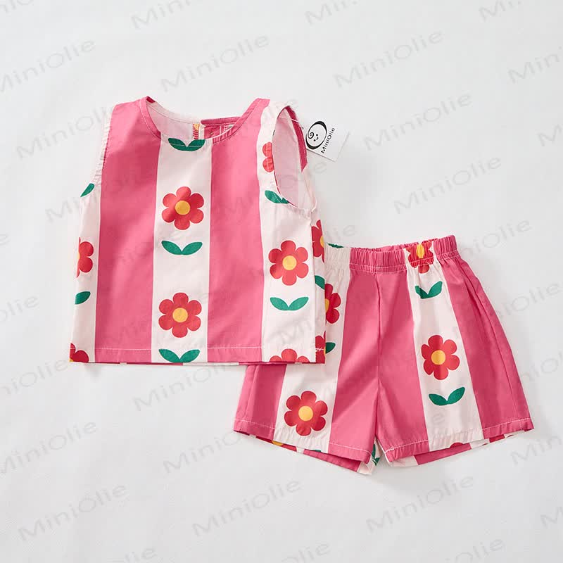 Baby Toddler Girls Pink Flower Print Sleeveless 2-piece Set - image 2