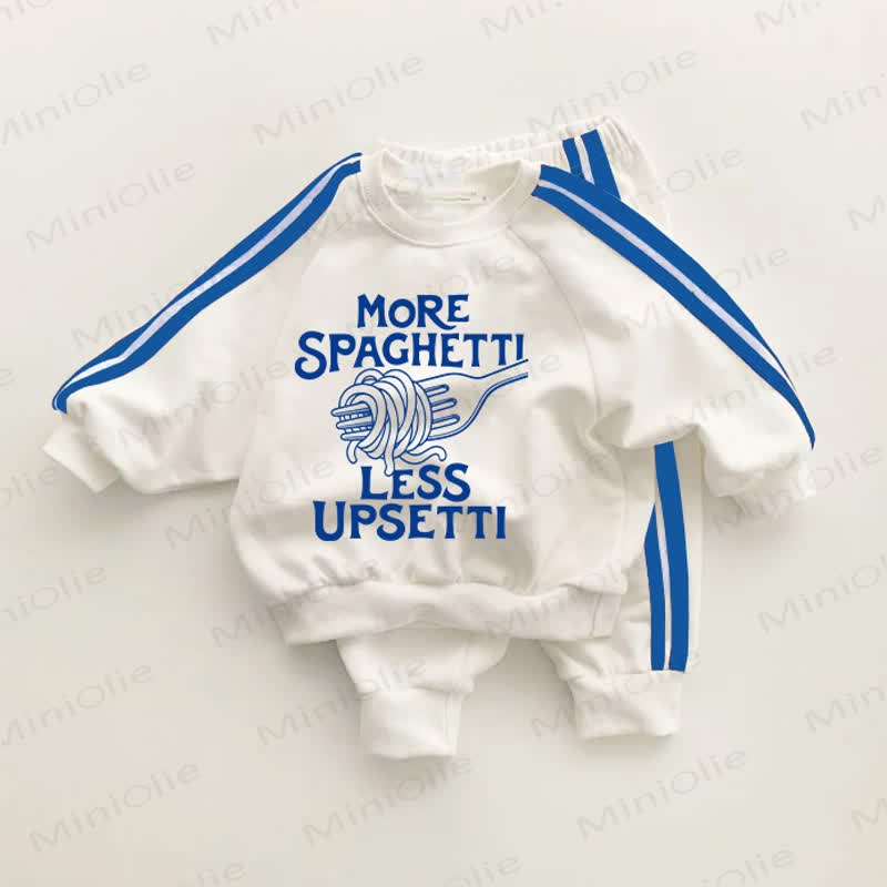 MORE SPAGHETTI LESS UPSETTI Baby Toddler Slogan Blue Striped 2-piece Set - White&Blue - 3-5T - image 1
