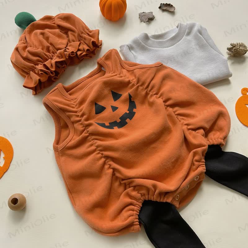 Baby Halloween Pumpkin Print Bodysuit or Solid Color Pants - Orange Bodysuit - 18-24M - image 2