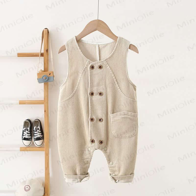Baby Toddler Vintage Corduroy Button Front Overalls - Beige - 3-4T - image 2