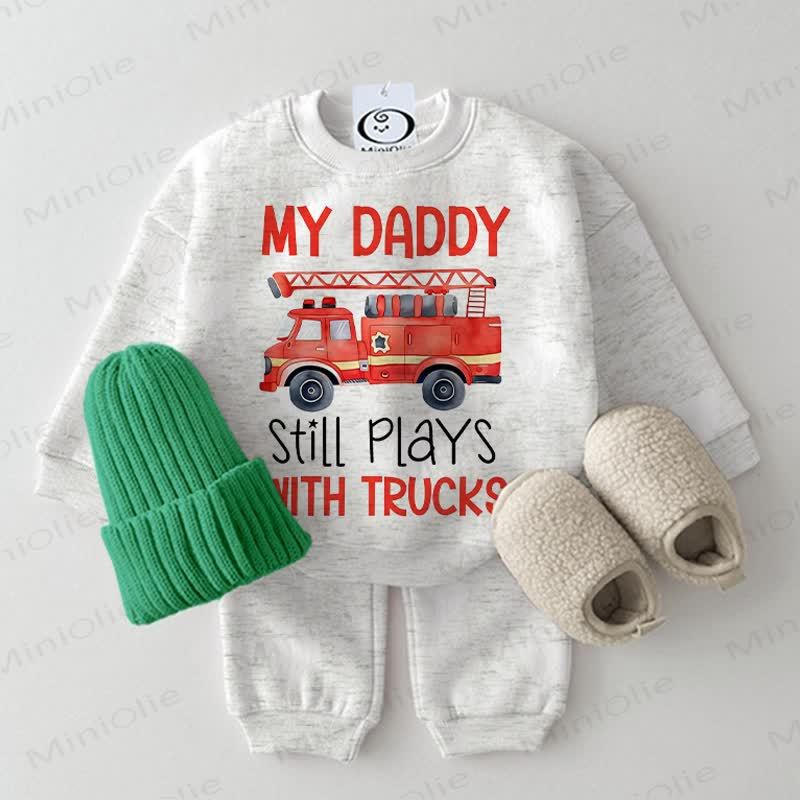 MY DADDY STILL PLAYS WITH TRUCKS Baby Light Grey Sweatshirt 2-piece Set - Light Grey - 2-3T - image 1
