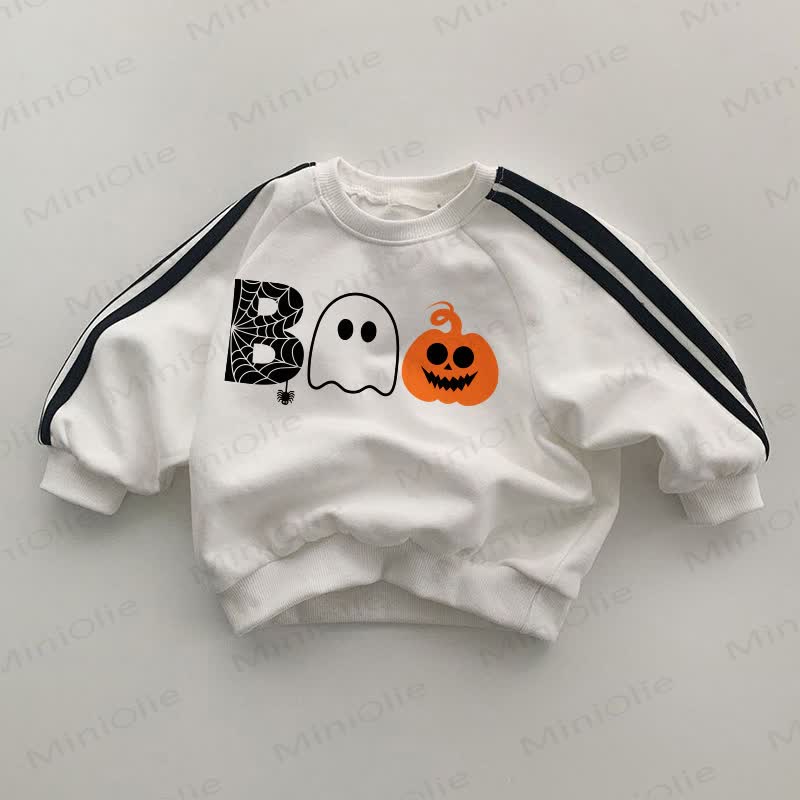 BOO Baby Black Striped Sleeve White Sweatshirt - White - 2-3T - image 1