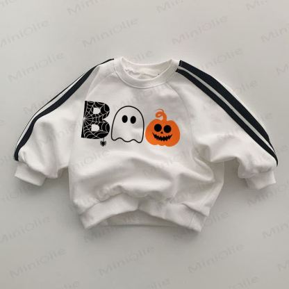 BOO Baby Black Striped Sleeve White Sweatshirt - White - 2-3T - image 1