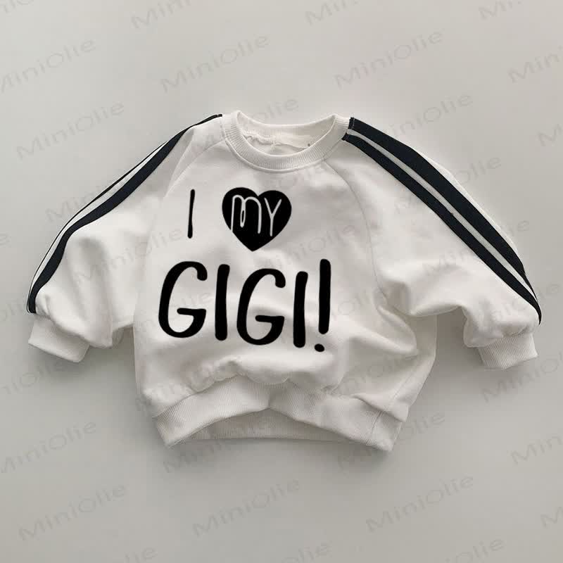 I MY GIGI! Baby Black Striped Sleeve White Sweatshirt - White - 2-3T - image 1
