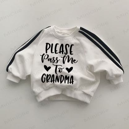 PLEASE PASS ME TO GRANDMA Baby Black Striped Sleeve White Sweatshirt - White - 2-3T - image 1