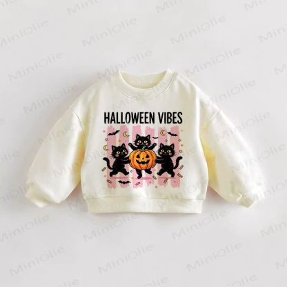 HALLOWEEN VIBES Baby Toddler Pumpkin Cat Sweatshirt - Cream - 3-5T - image 1